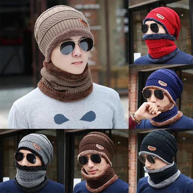 CORAL FLEECE SCARF HATS WINTER BEANIES SOFT FOR MEN